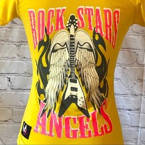 Rockstars & Angels Guitar V-neck Sexy Tight Tee Womens Small NWOT